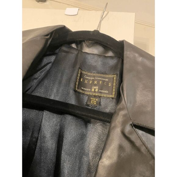 Compagnie Internationale Express Trench Black Classic Designer Jacket Sz 5/6 - Picture 3 of 10